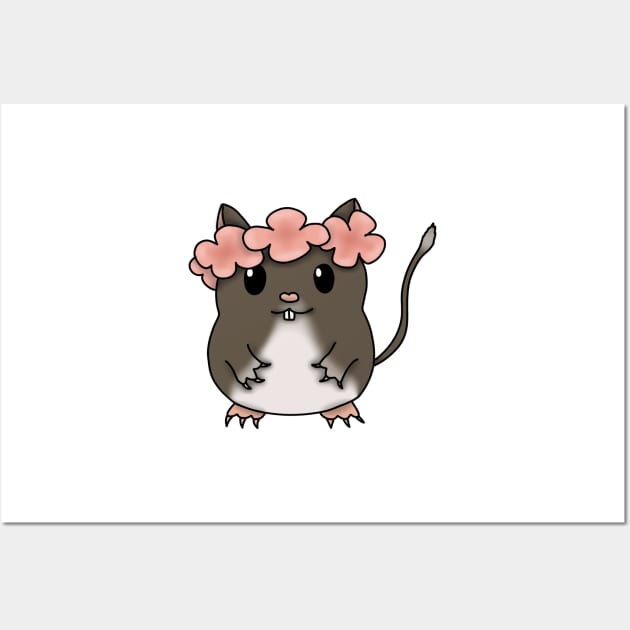 Cute brown gerbil with a flower crown Wall Art by Becky-Marie